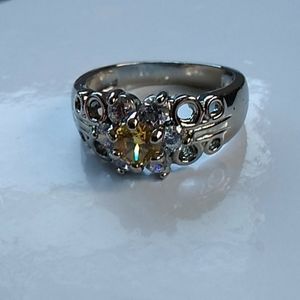 Citrine and white topaz daisy butterfly ring